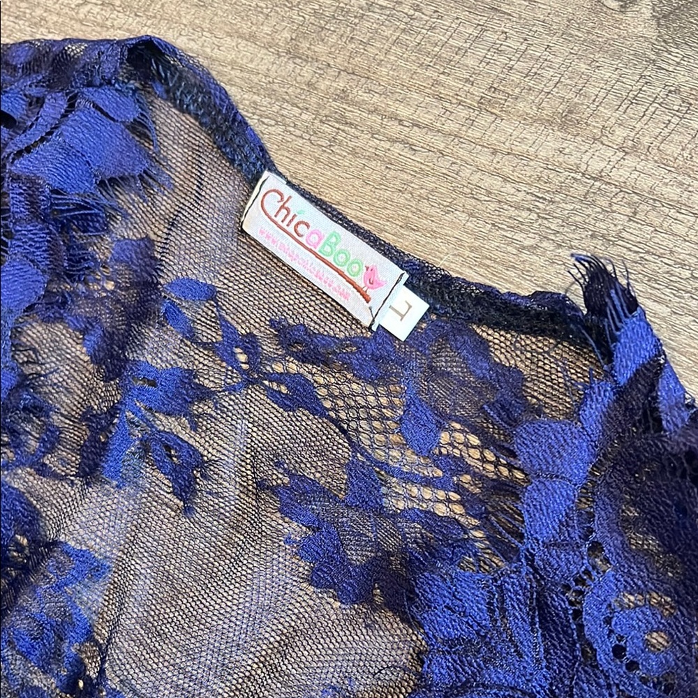 Chicaboo Blue Maternity Photoshoot long sleeves Unlined lace Dress L - Picture 3 of 6